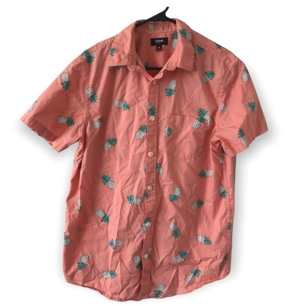 Urban pipeline bright orange pineapple print button down short sleeve shirt